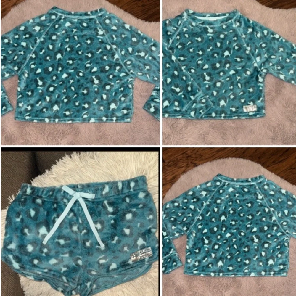 Justice Teal animal print Sleepwear matching top & bottom pajama set Small